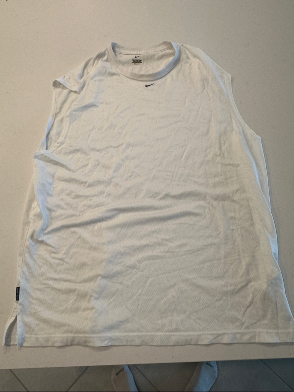 Nike White Men’s Athletic Sleeveless Tank with Black Swoosh